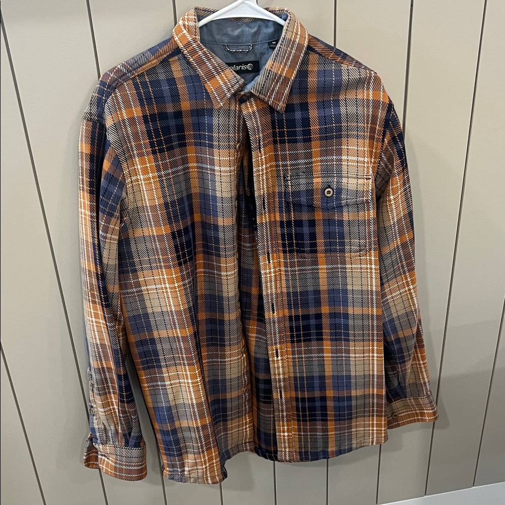 Solaris Men's Casual Plaid Shirt - Navy and Orange